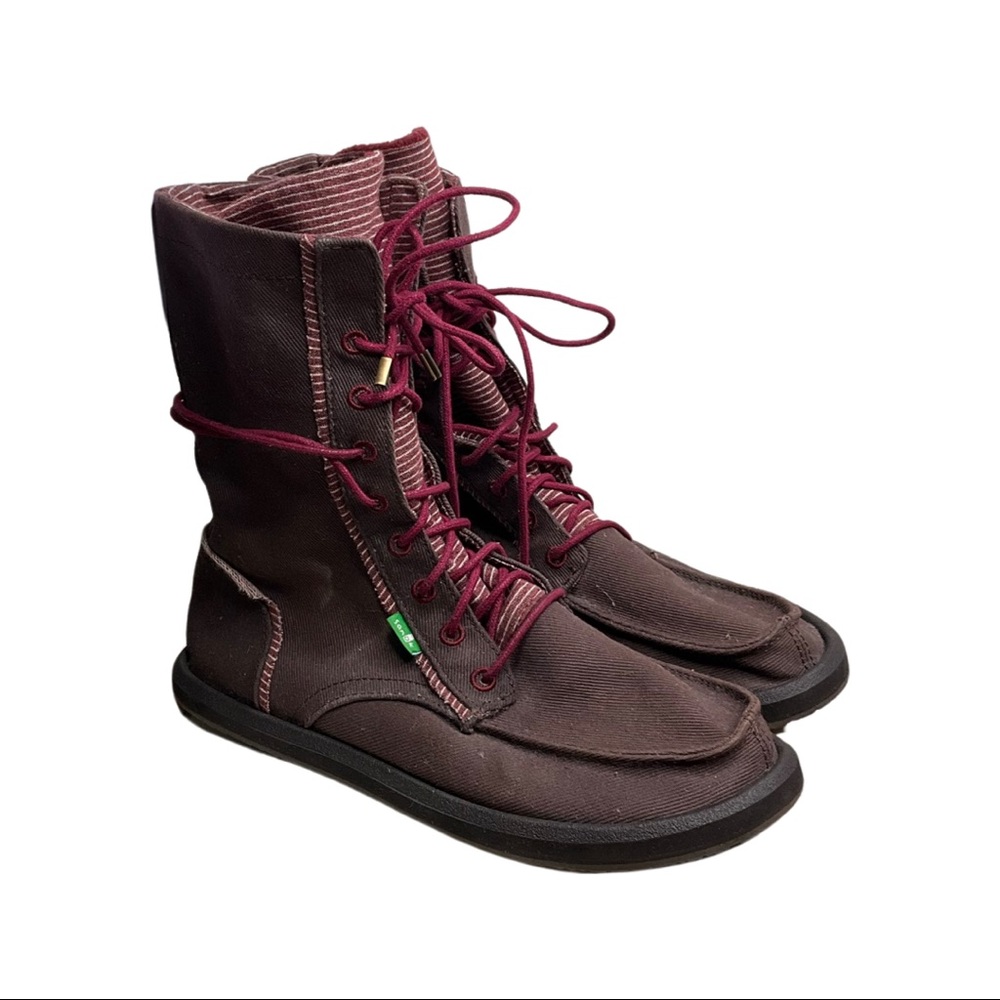 Sanuk "Stevie" Boots Lace Up Brown Canvas Vegan 9